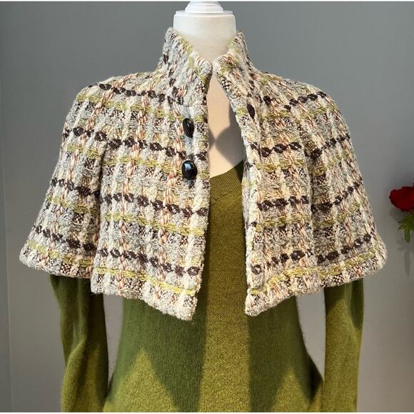 NEW Gianni Bini Wool Boucle Plaid Academia Cropped Buttoned Swing Blazer Jacket… - Picture 1 of 16